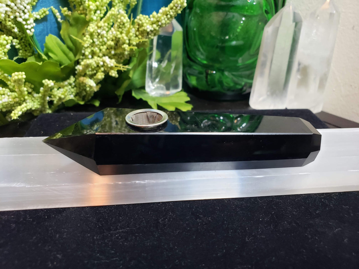 Black Obsidian Crystal Pipe set