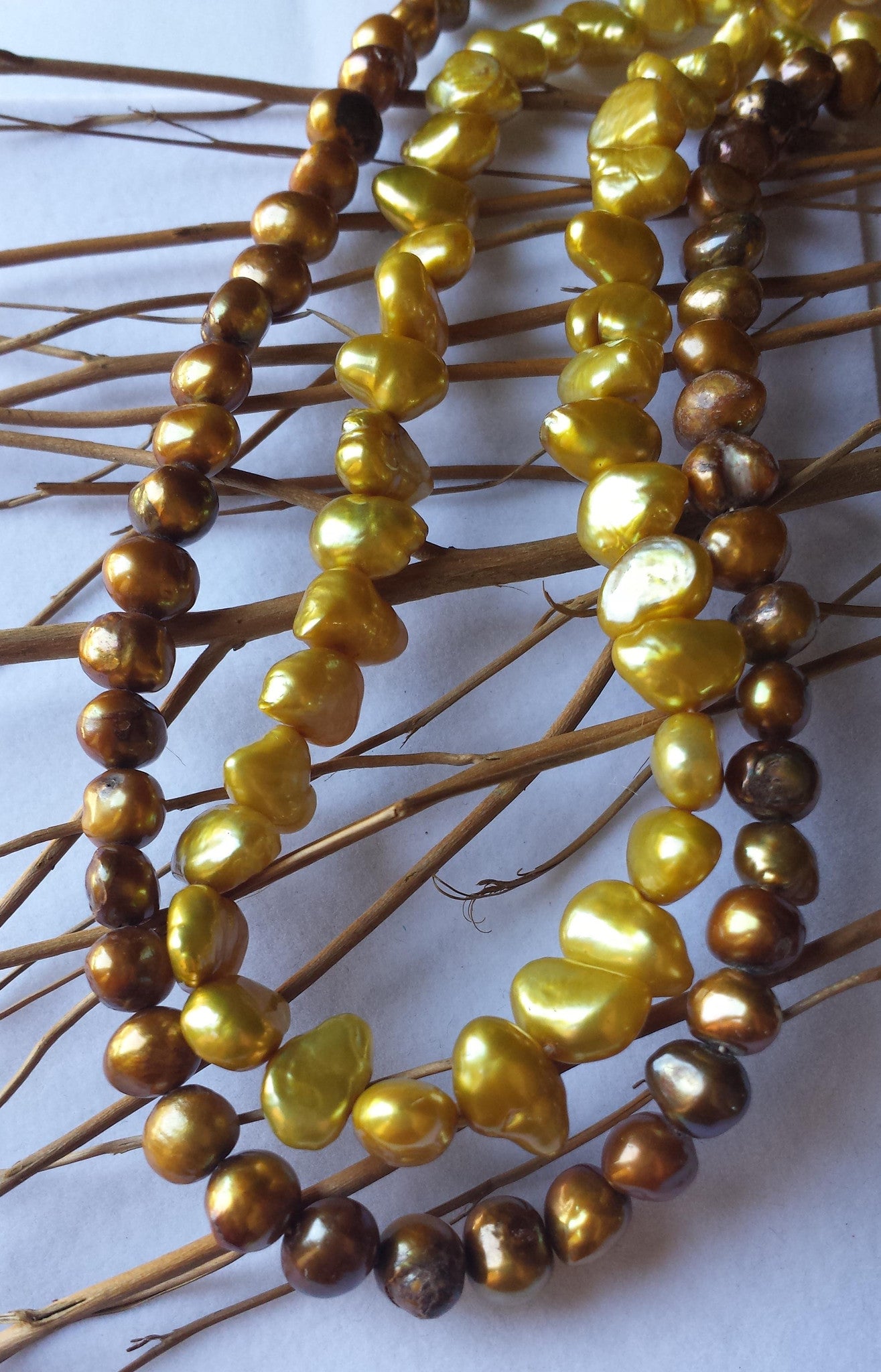 Freshwater Pearls in Golden Nugget & Bronze