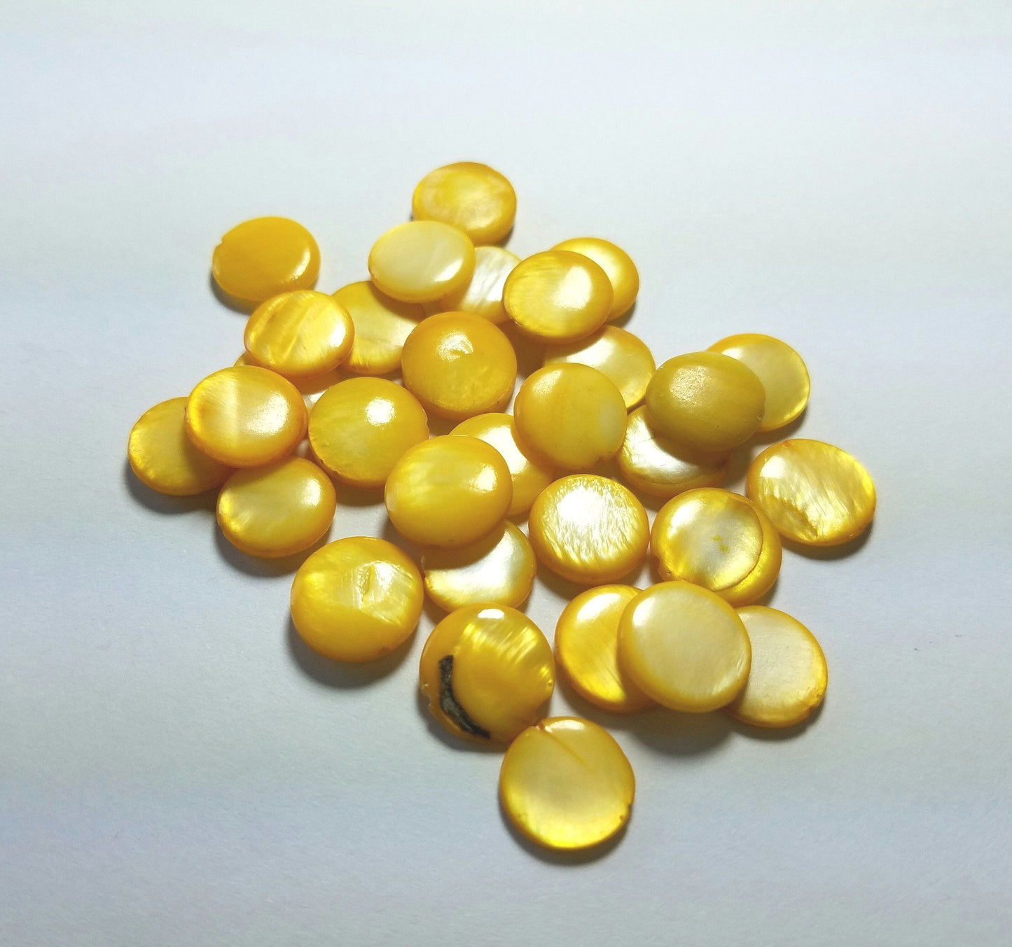 Mother of Pearl Flat Puffed Rounds-Sunshine Yellow