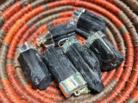 Natural Raw Black Tourmaline Pendants