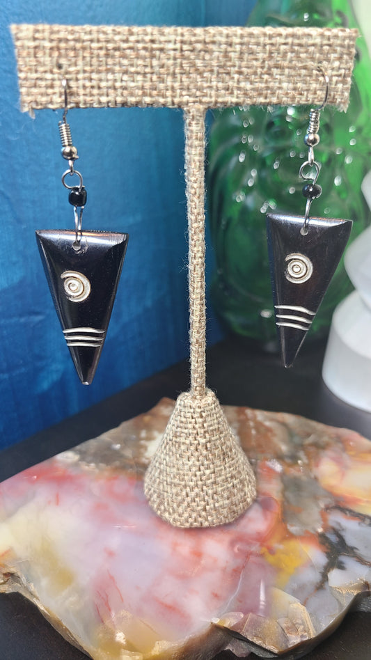 African Adinkra Symbol Bone Earrings - 1