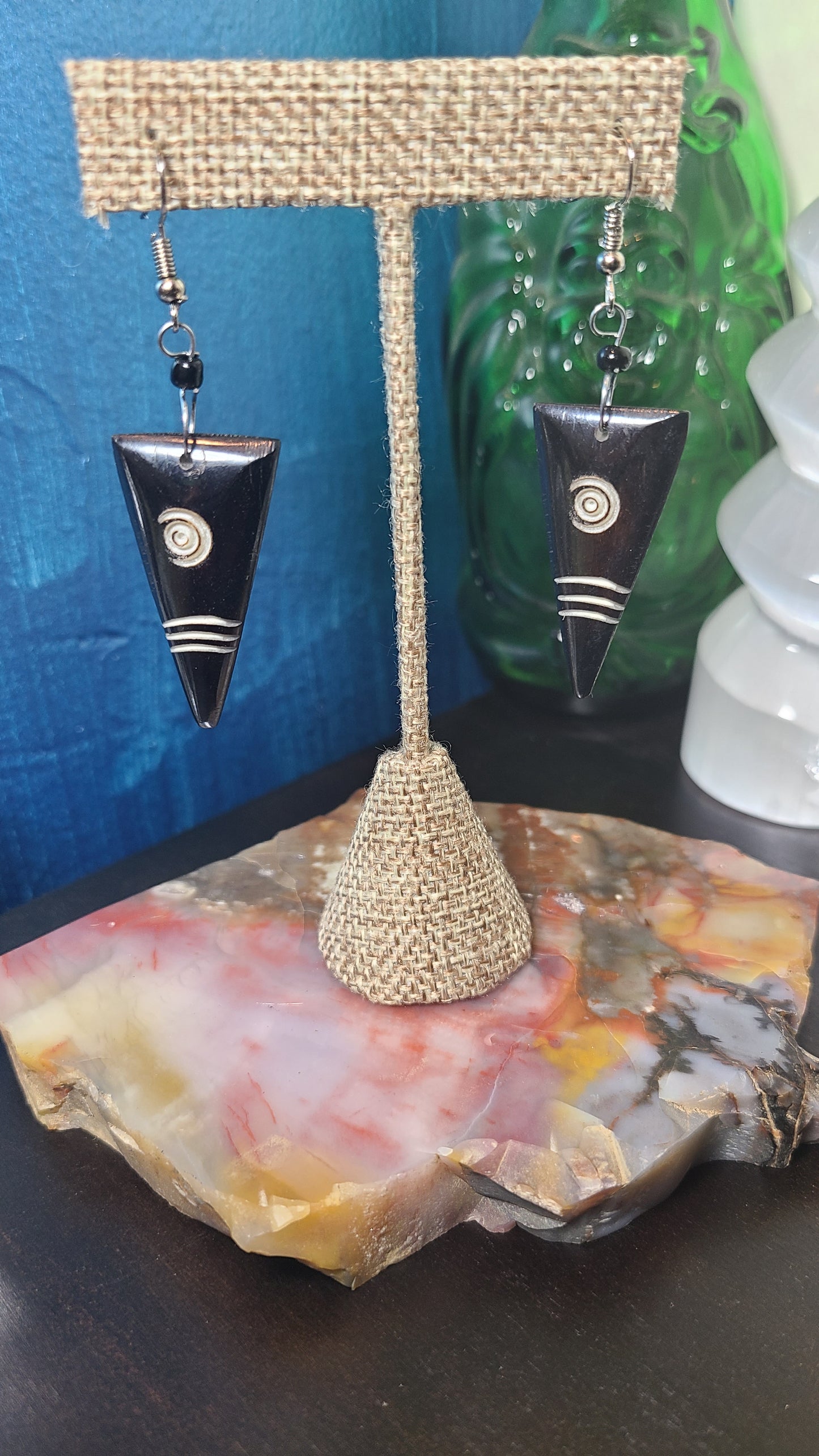 African Adinkra Symbol Bone Earrings - 1