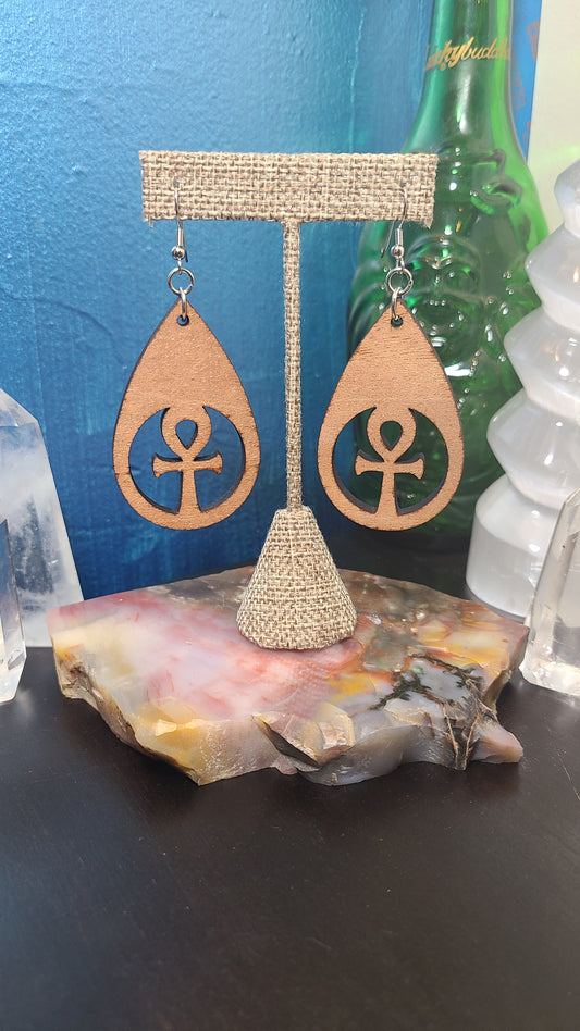 Wooden Earrings - Ankh