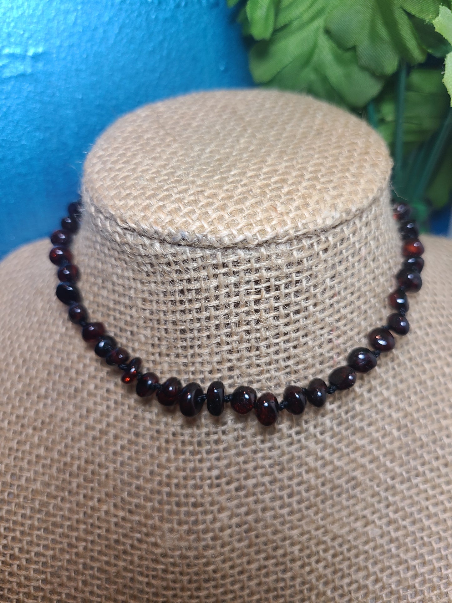 Amber Baby Necklace - dark reddish amber
