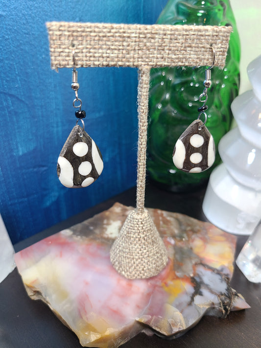 African Adinkra Symbol Bone Earrings - 7