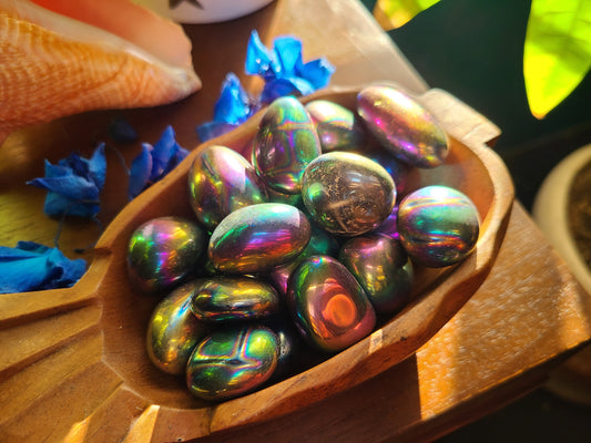 Rainbow Aura Quartz Palm Stone