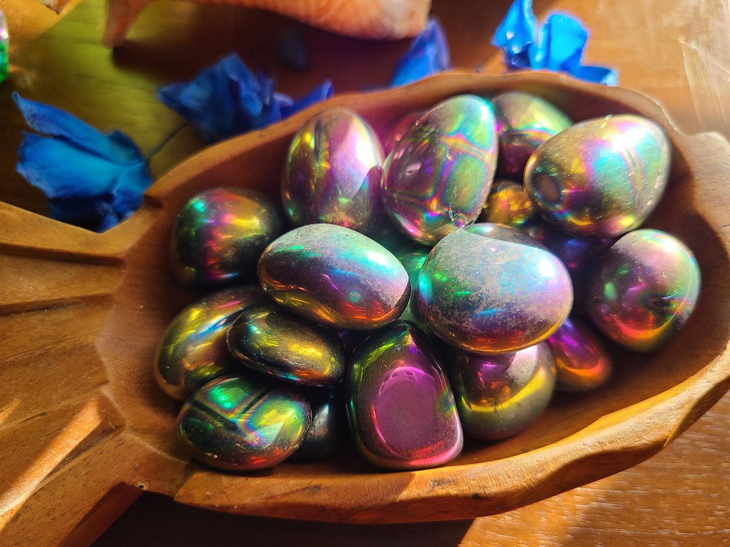 Rainbow Aura Quartz Palm Stone