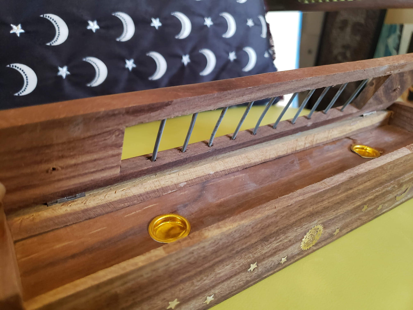 Sun & Moon Wood Coffin Incense Burner