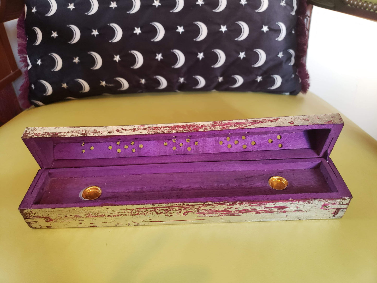 Distressed Wood Coffin Incense Burner