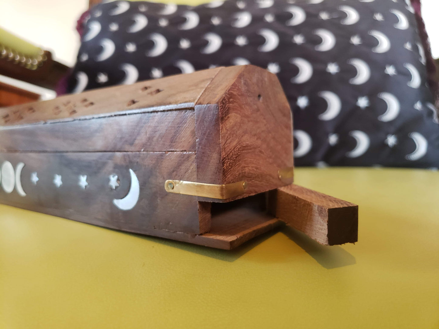 Silver Triple Moon Wood Coffin Incense Burner