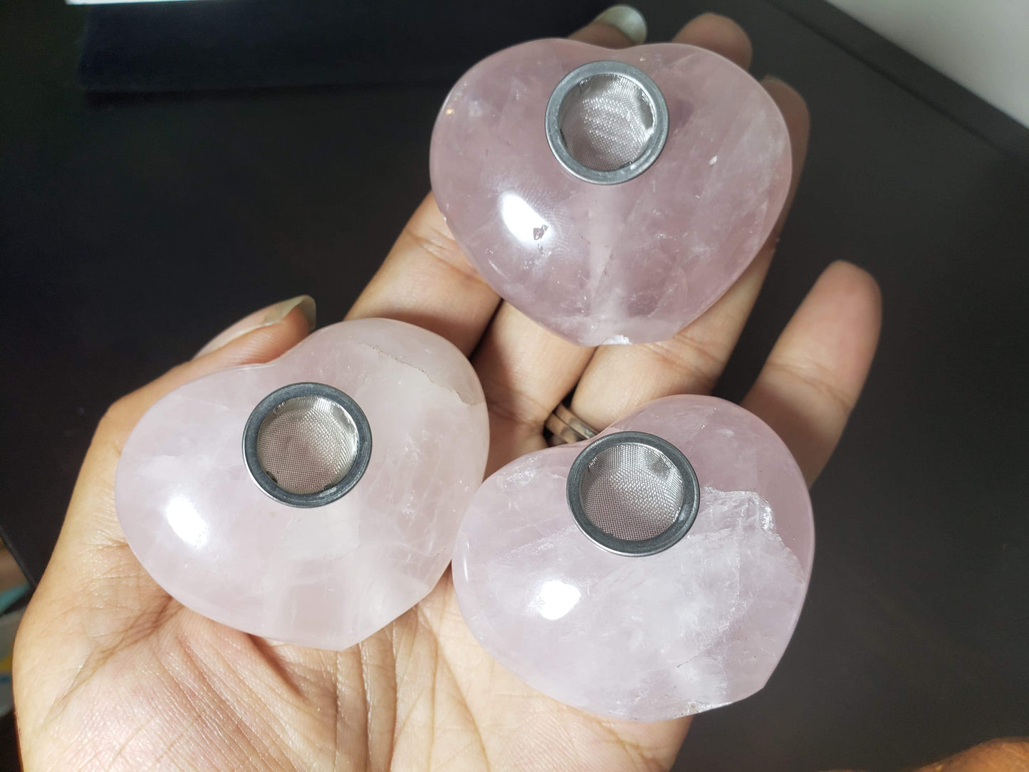 Rose Quartz Heart Crystal Pipe set