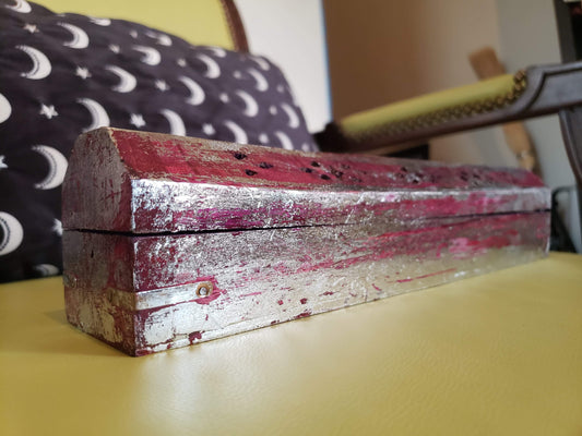 Distressed Wood Coffin Incense Burner