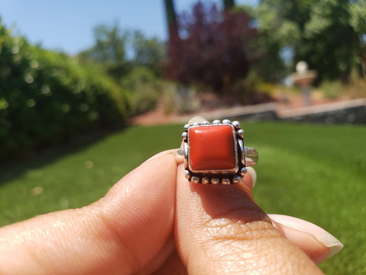 Sterling Silver Red Coral Ring
