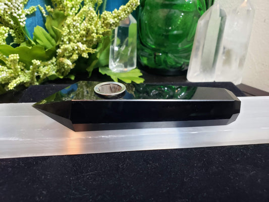 Black Obsidian Crystal Pipe set