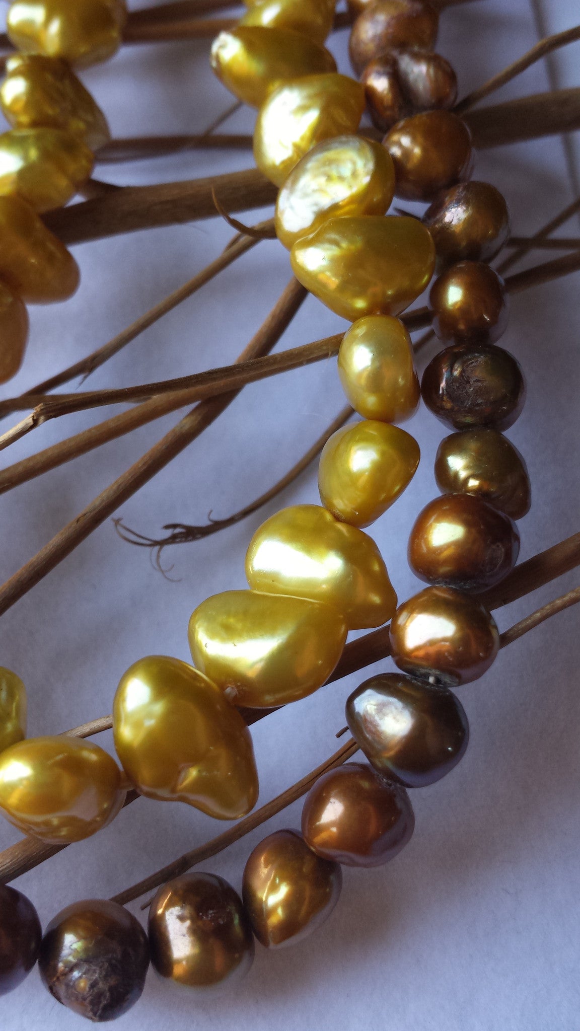 Freshwater Pearls in Golden Nugget & Bronze