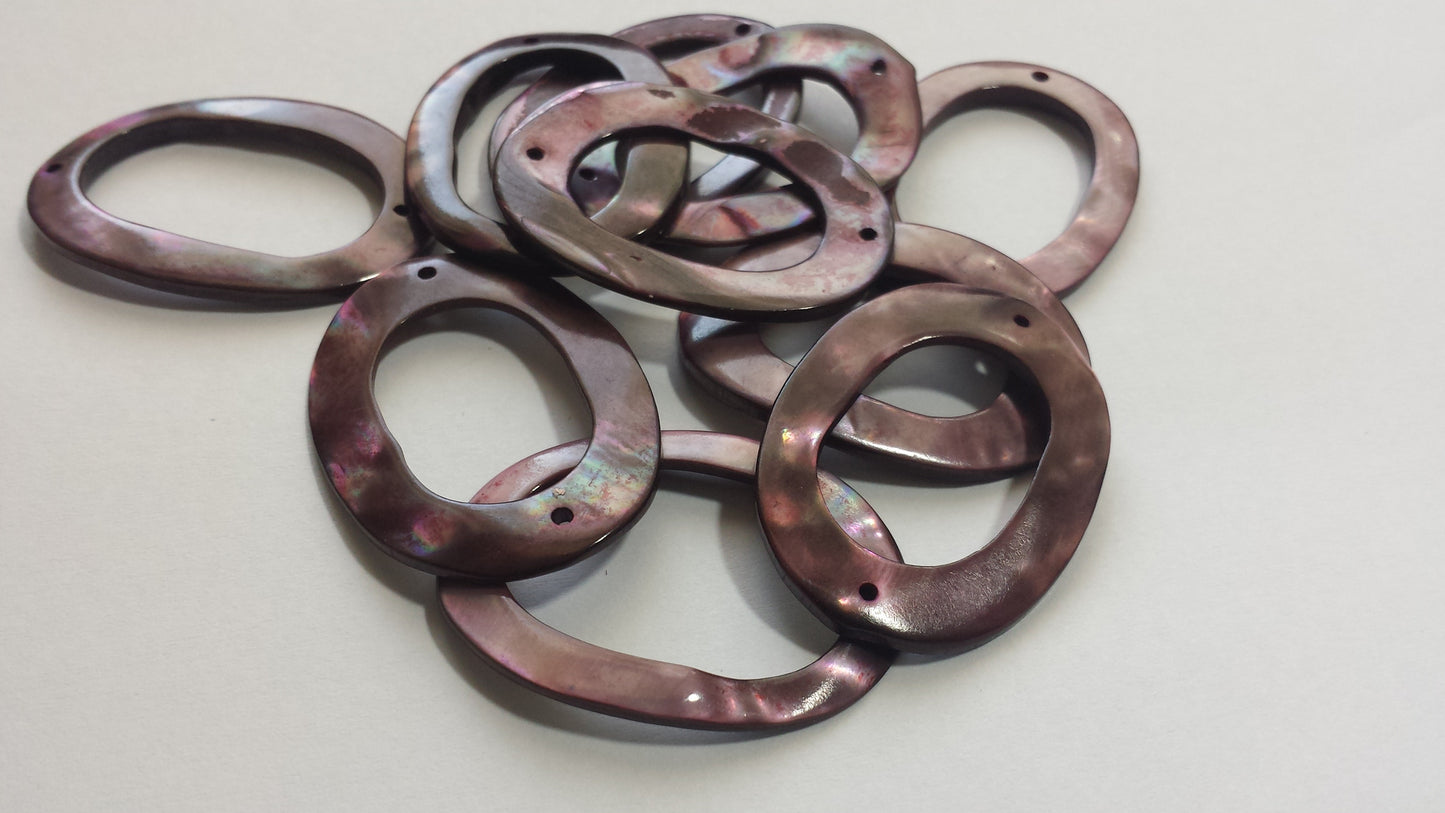 10 Mother of Pearl Open Oval Links-Purple Rainbow