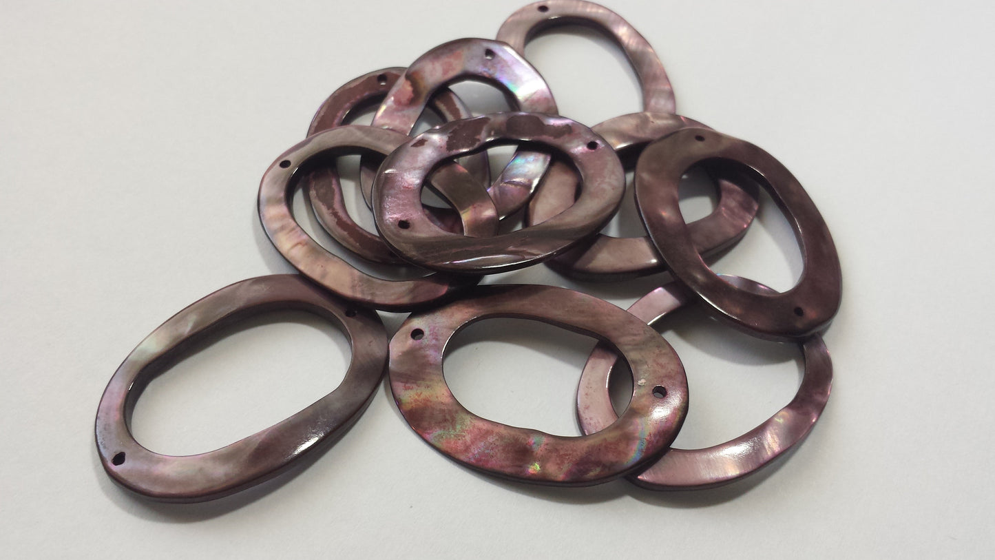10 Mother of Pearl Open Oval Links-Purple Rainbow