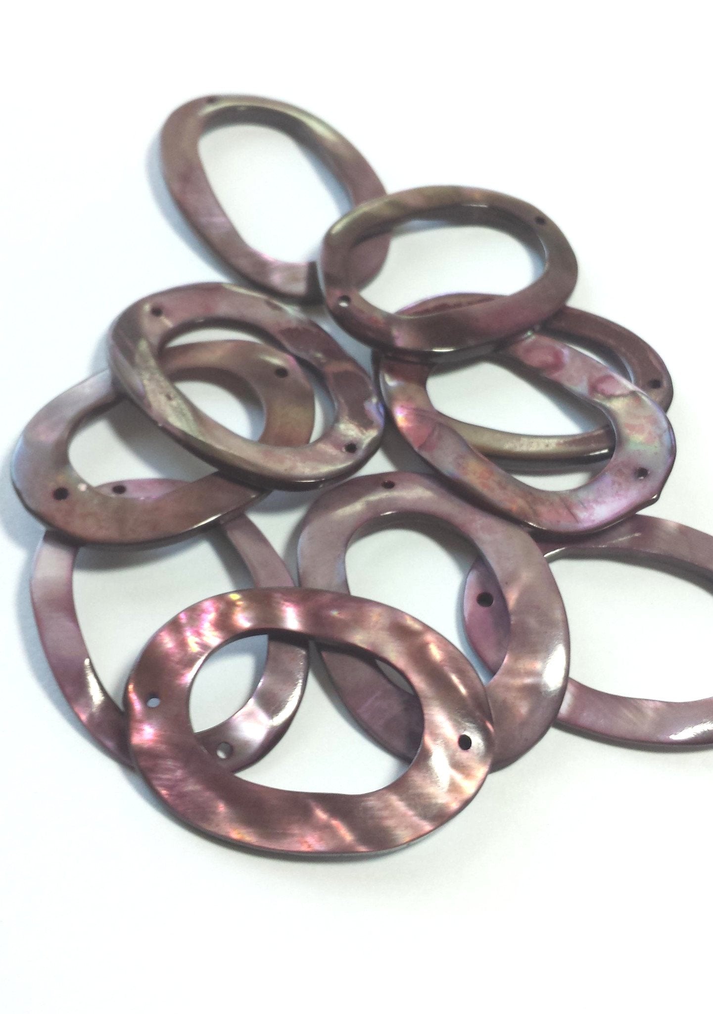 10 Mother of Pearl Open Oval Links-Purple Rainbow