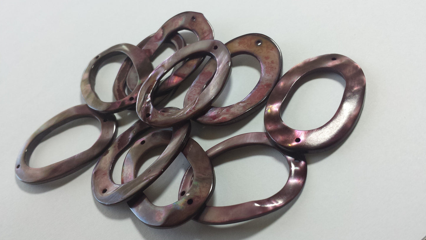10 Mother of Pearl Open Oval Links-Purple Rainbow