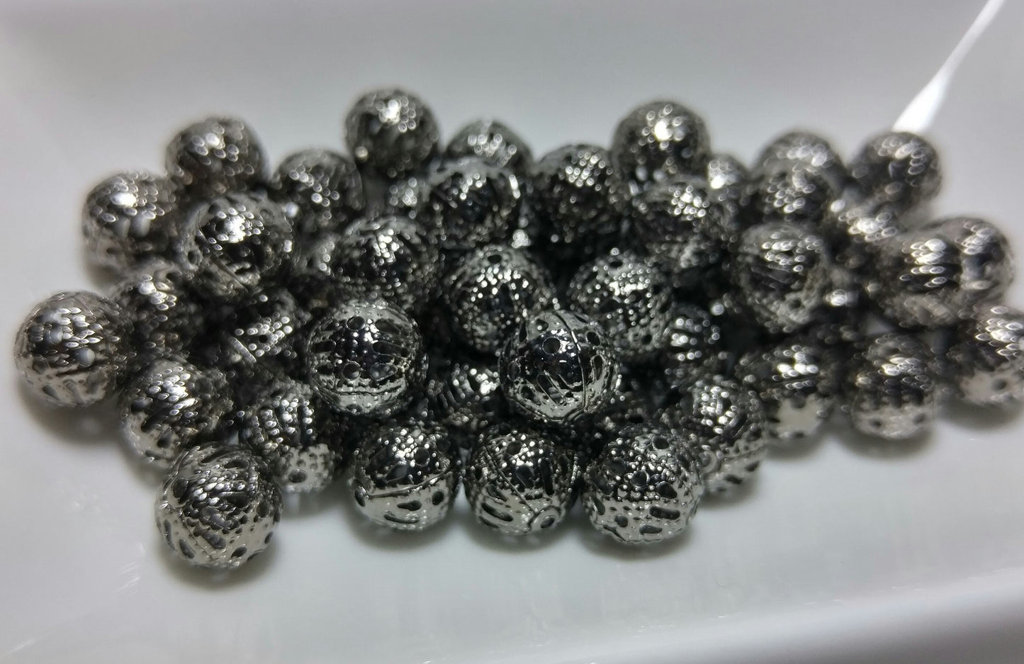 50 Steel Gunmetal Filigree Beads