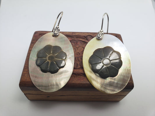 Floral Black Lip Shell Earrings