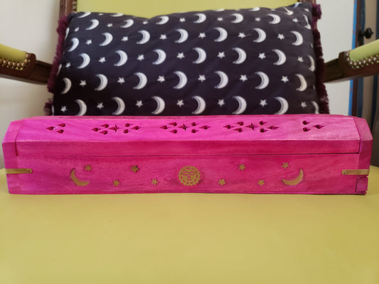 Pink wooden coffin incense burner