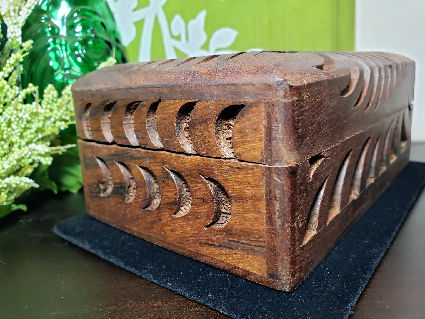 Ying yang carved wooden box