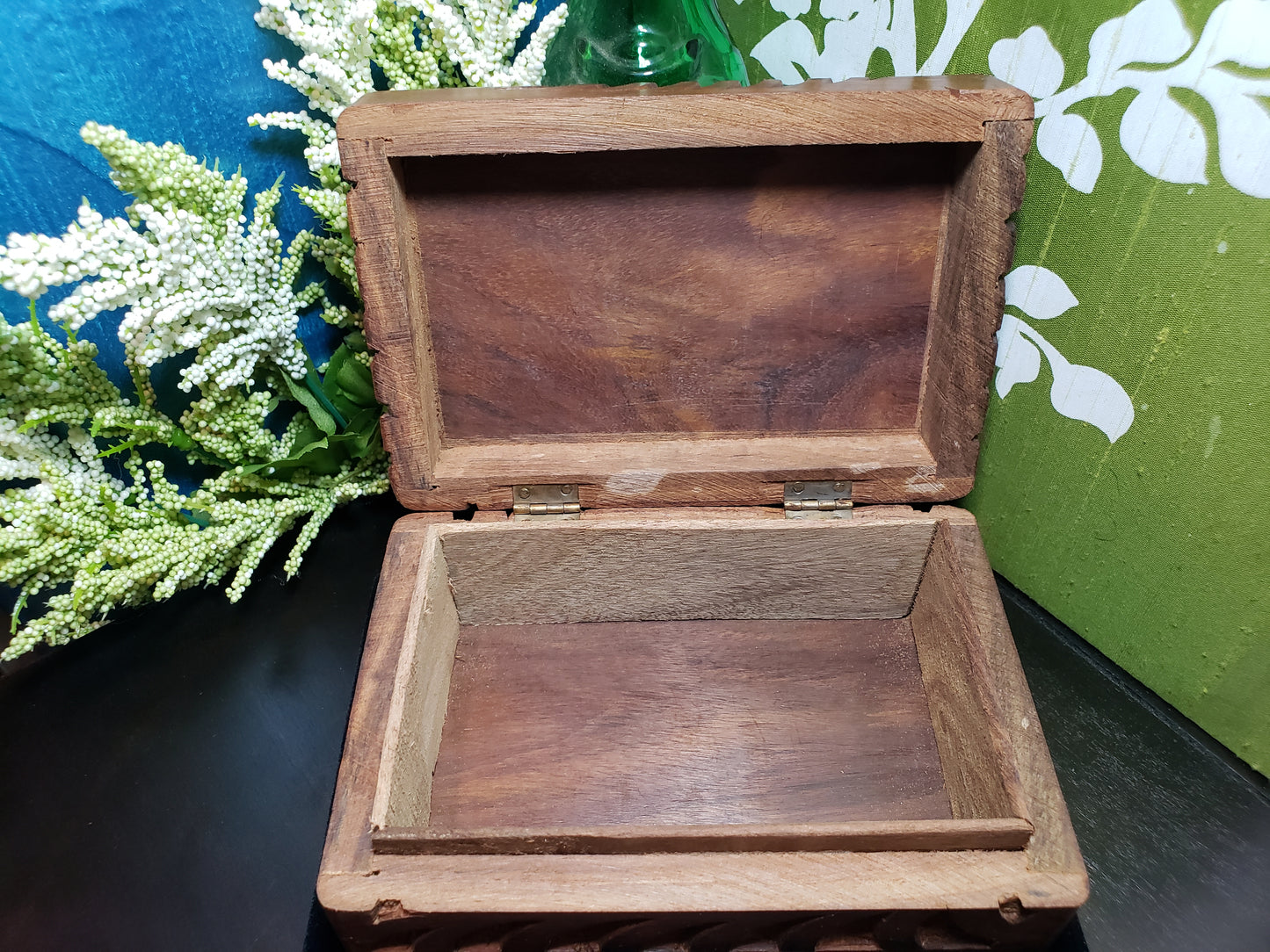 Ying yang carved wooden box