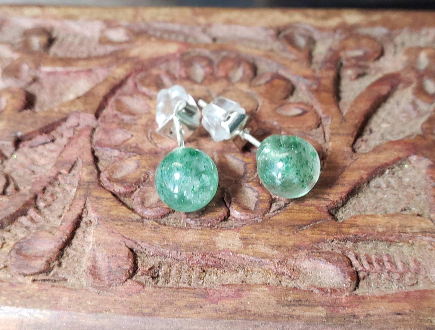 Green Strawberry Quartz sterling studs