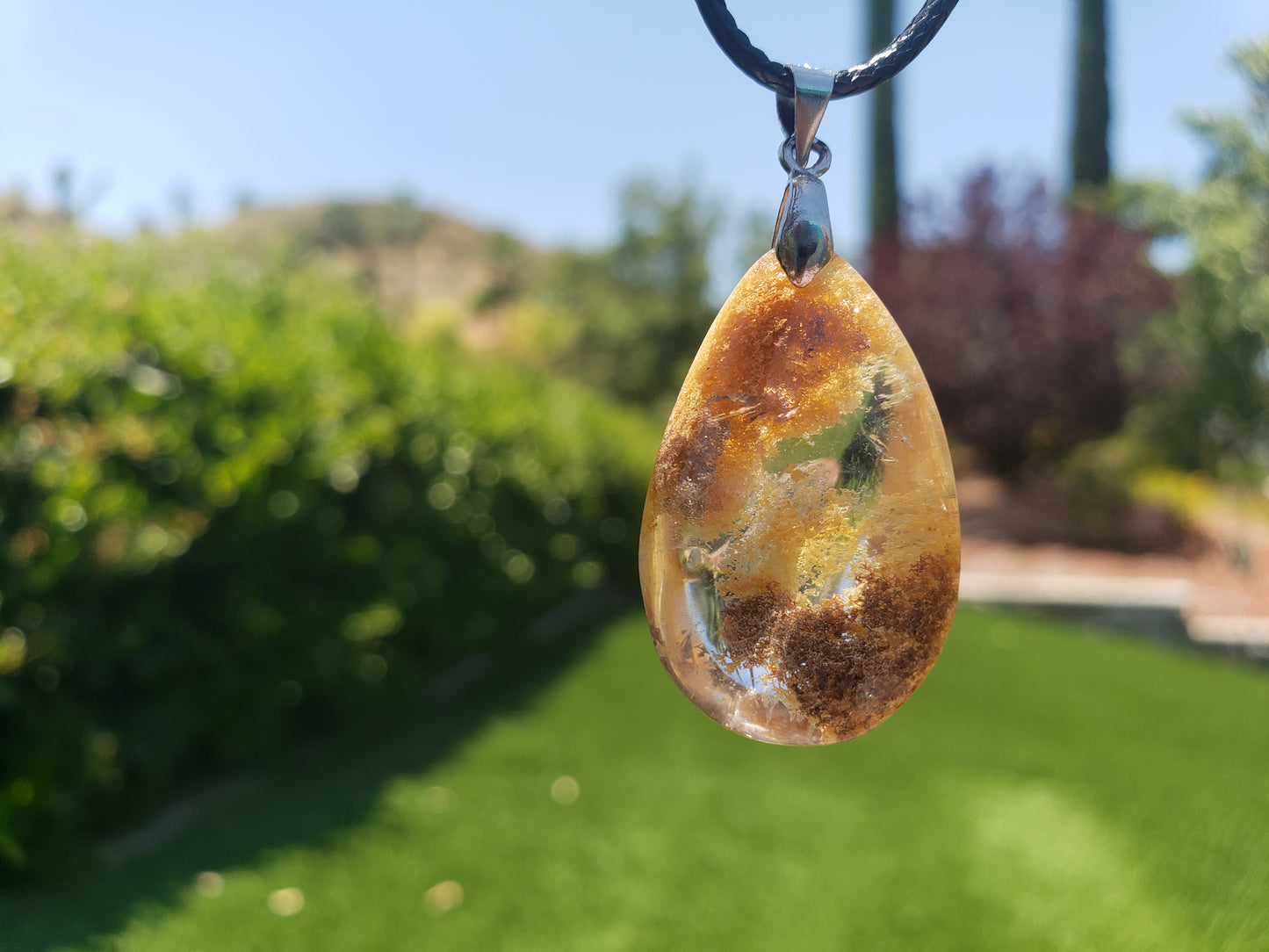 Garden/phantom/lodolite quartz pendant #4