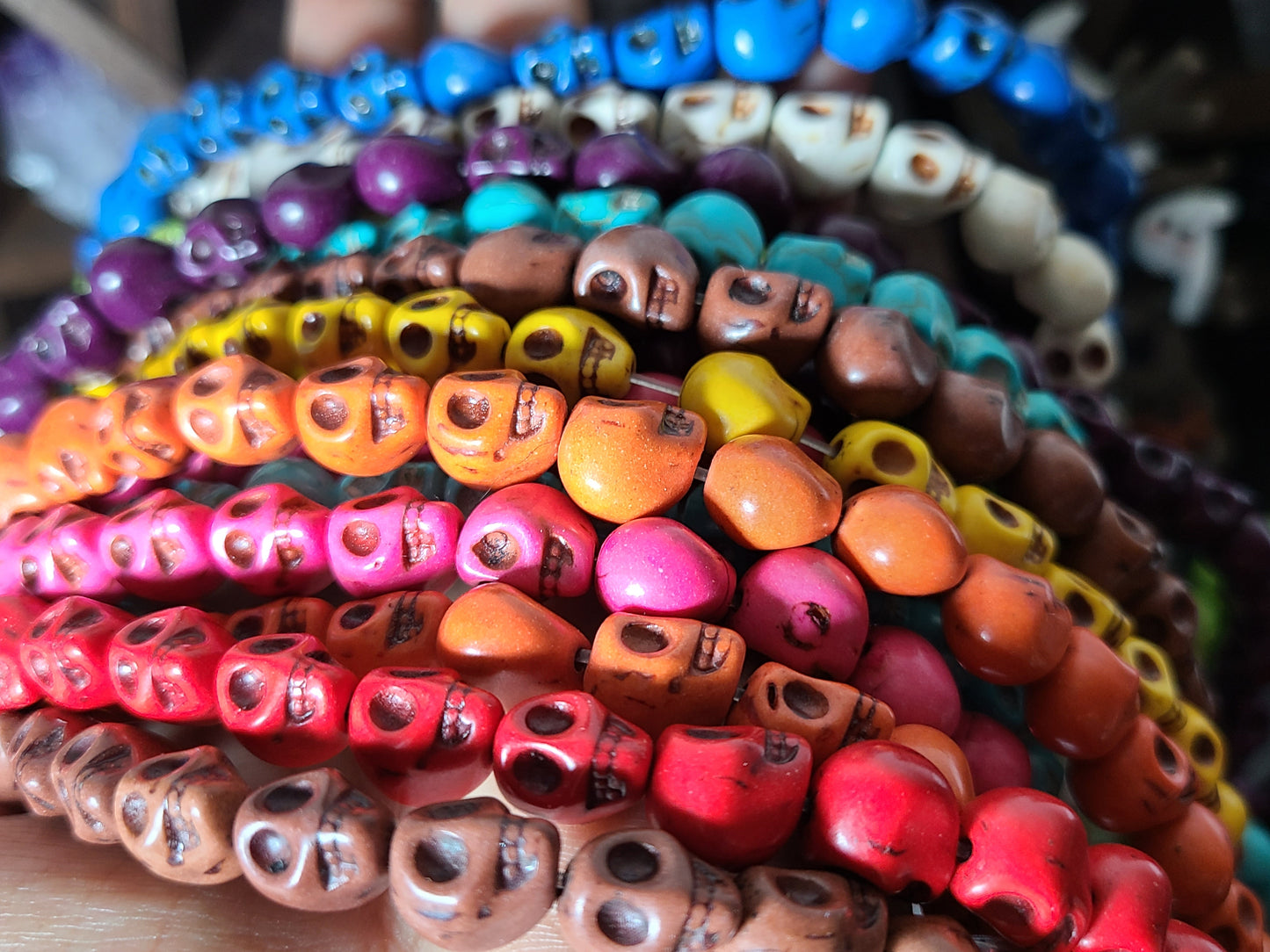 Full strand of Magnesite skull beads