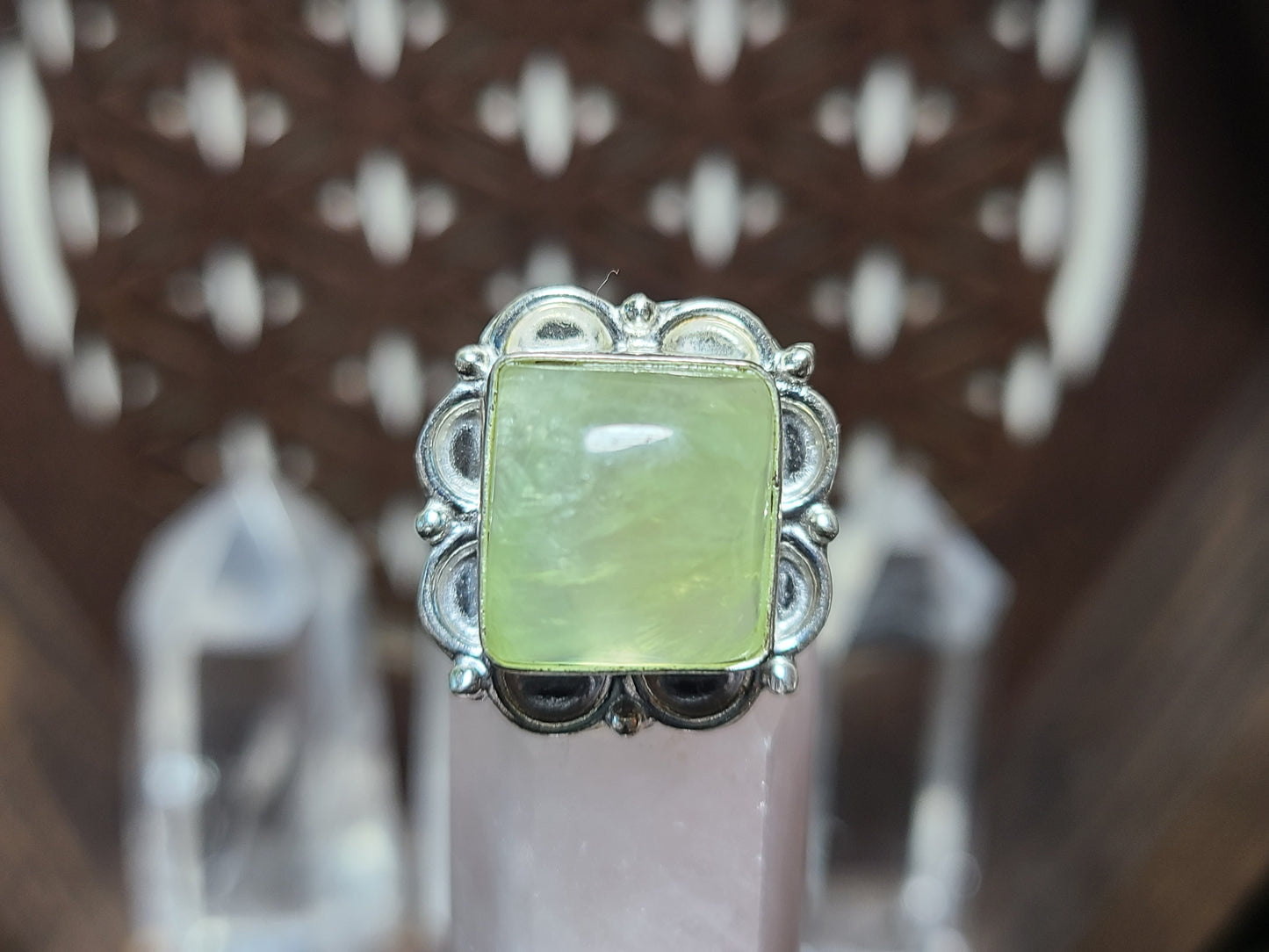 Natural Prehnite Sterling Silver Ring