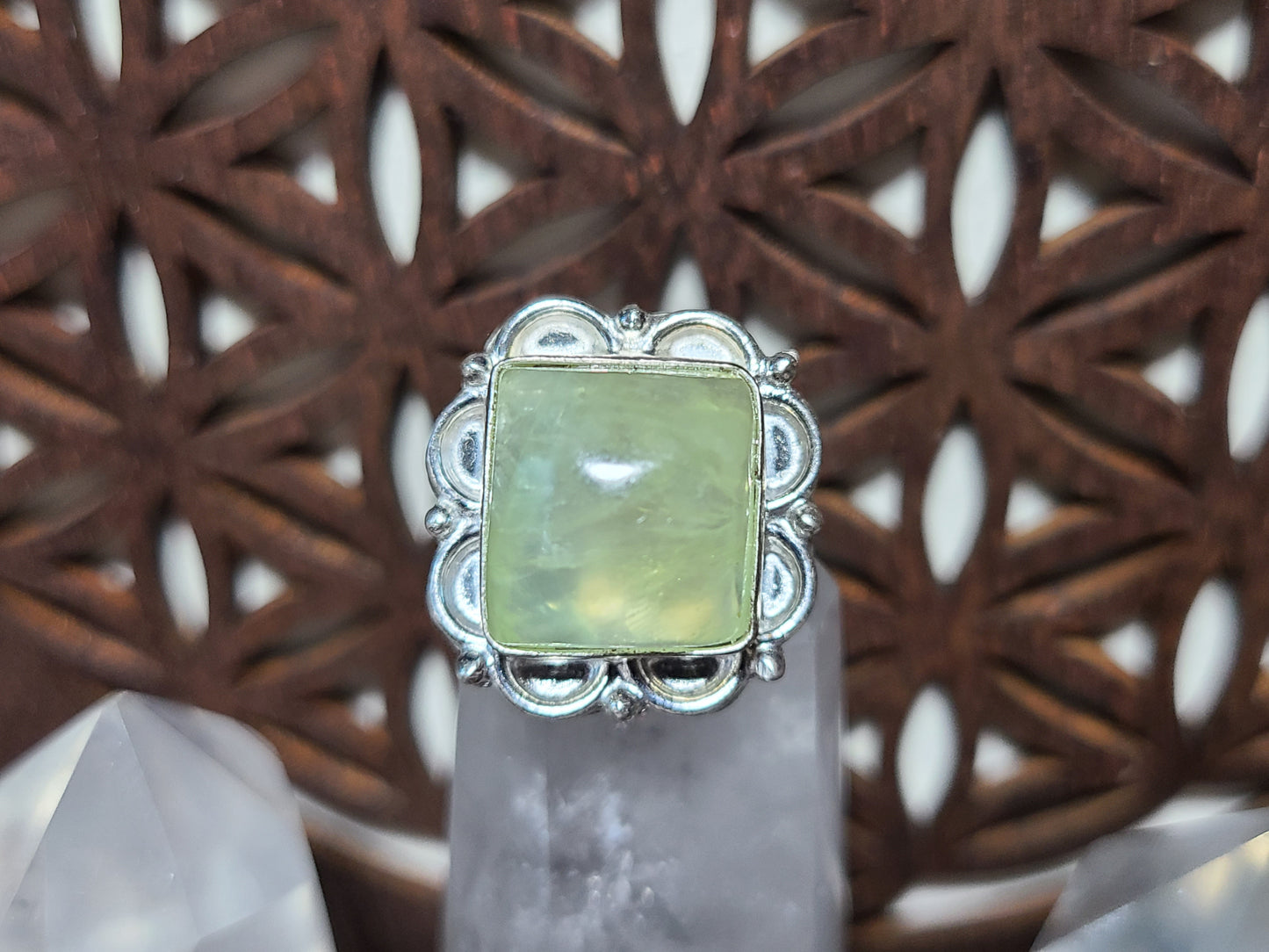 Natural Prehnite Sterling Silver Ring