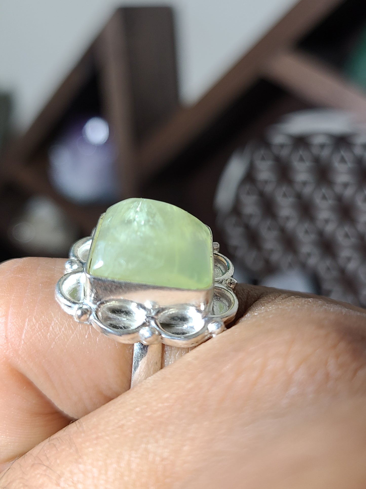 Natural Prehnite Sterling Silver Ring