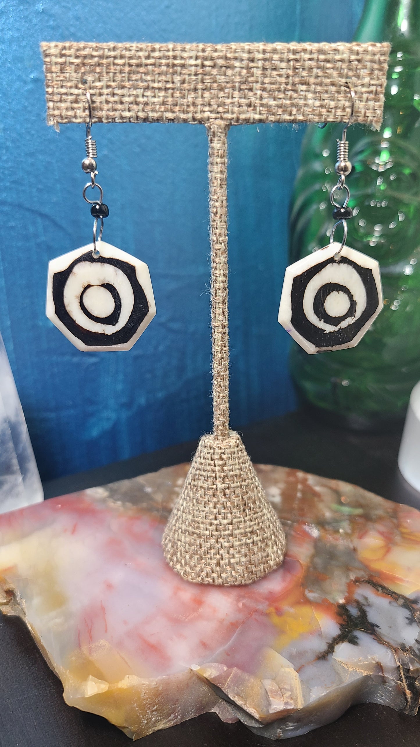 African Adinkra Symbol Bone Earrings - 2