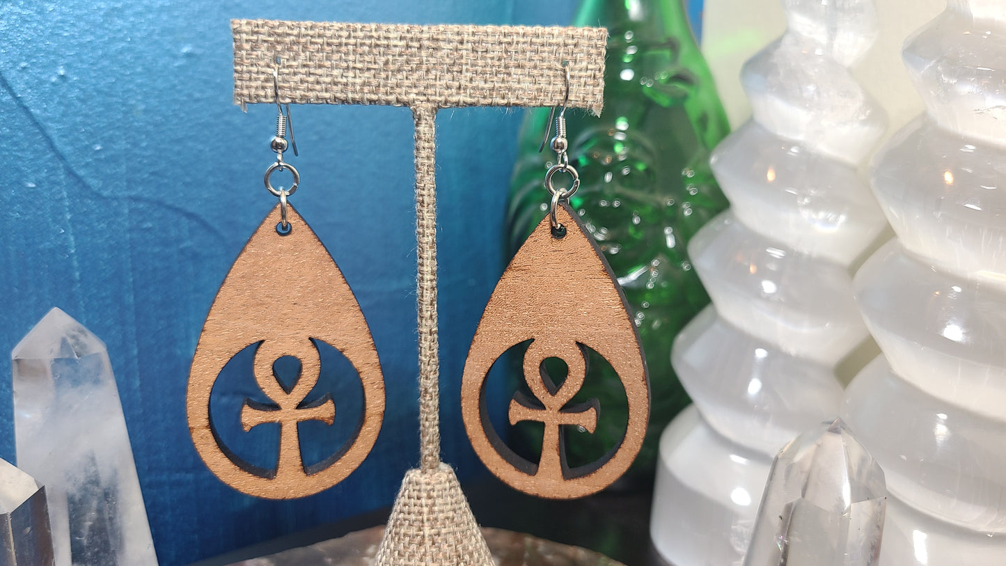 Wooden Earrings - Ankh