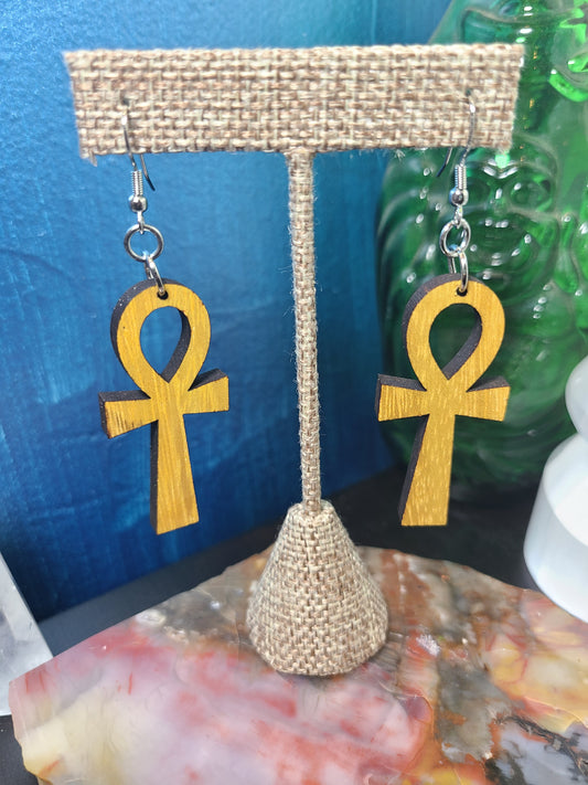 Wooden Ankh Earrings