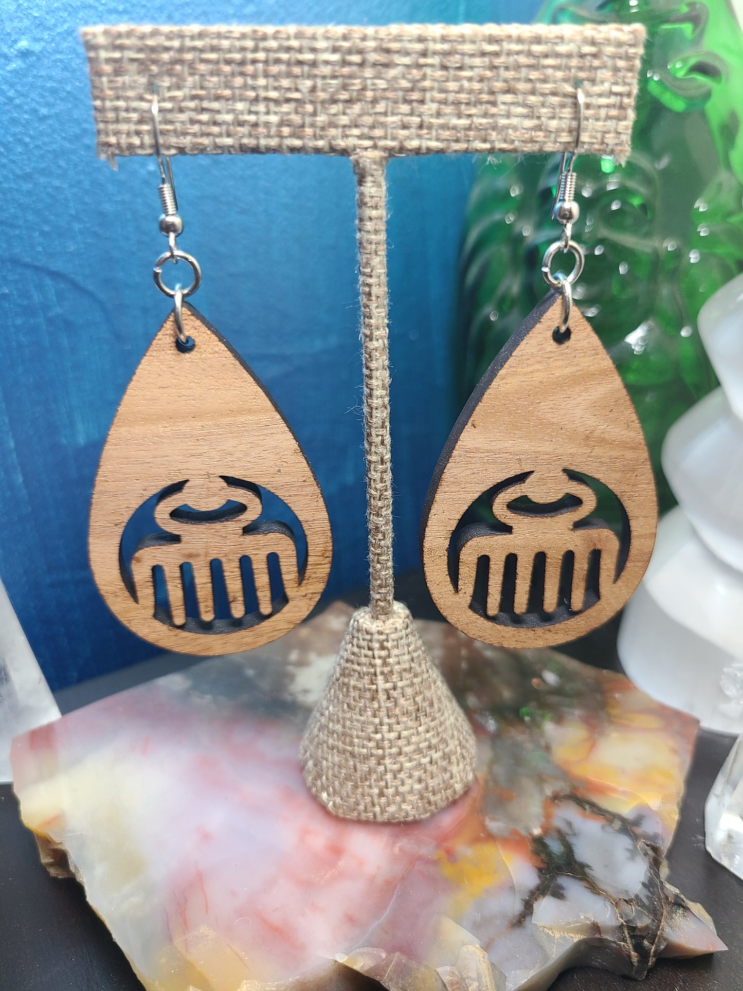 Wooden Earrings - Hair Pick