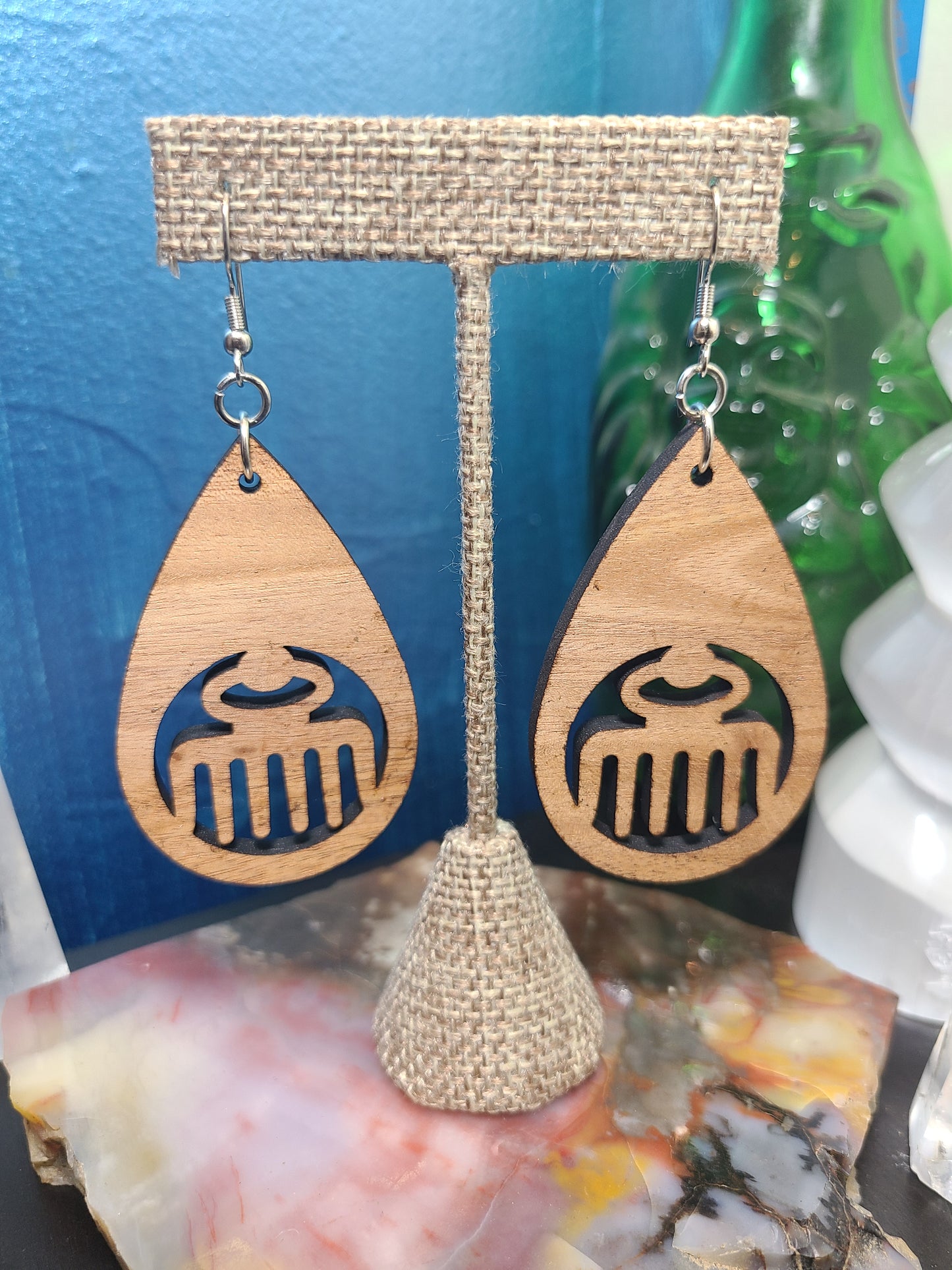 Wooden Earrings - Hair Pick