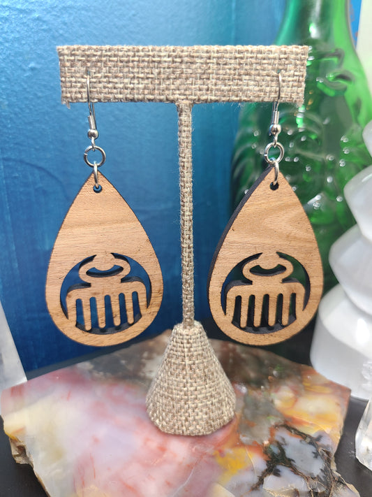 Wooden Earrings - Hair Pick