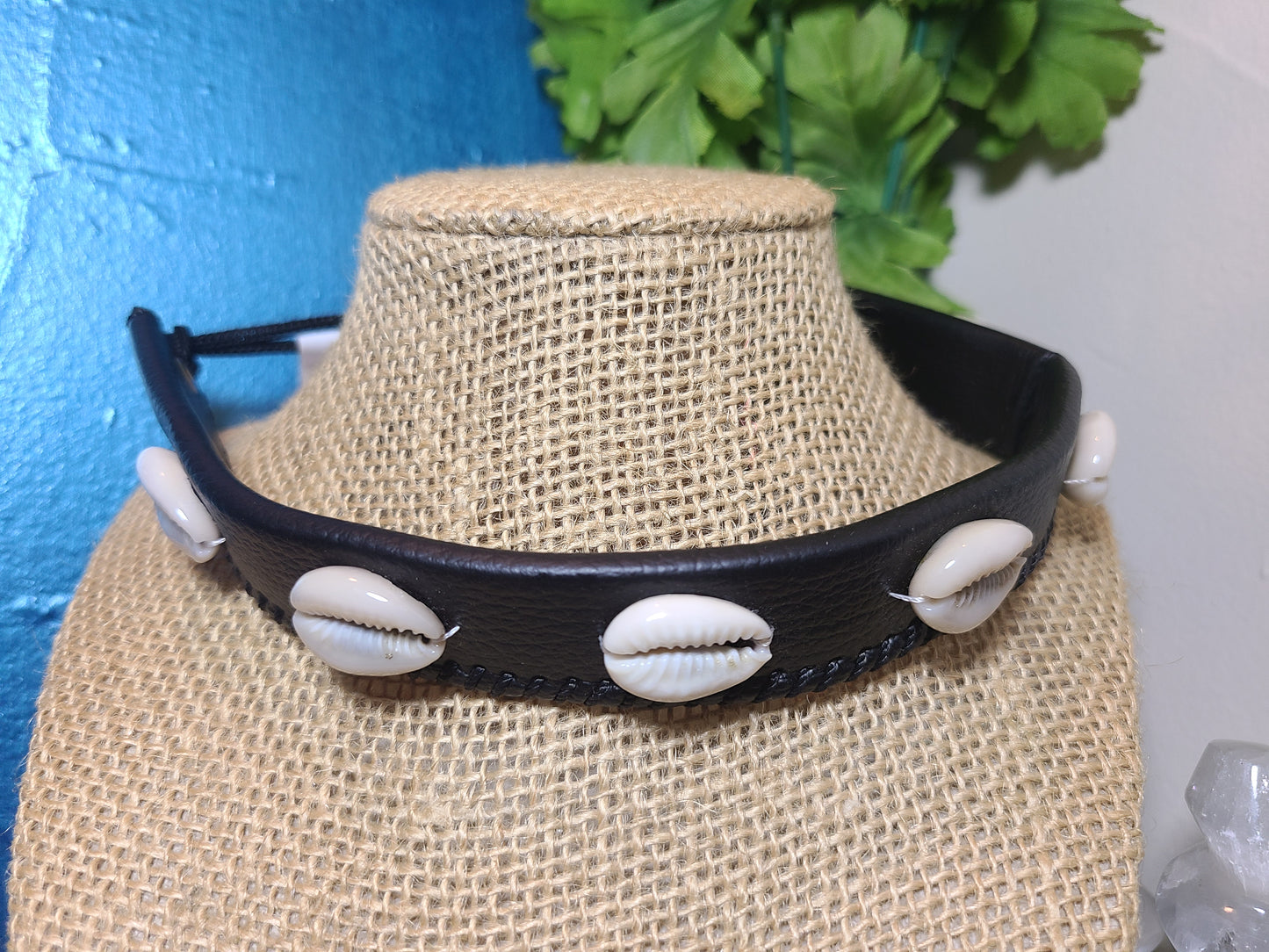 Leather Cowrie Shell Choker Necklace