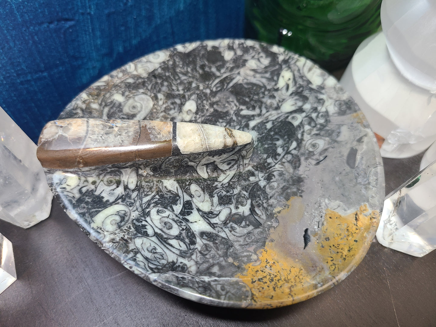 Ammonite/Orthoceras Carved Dish