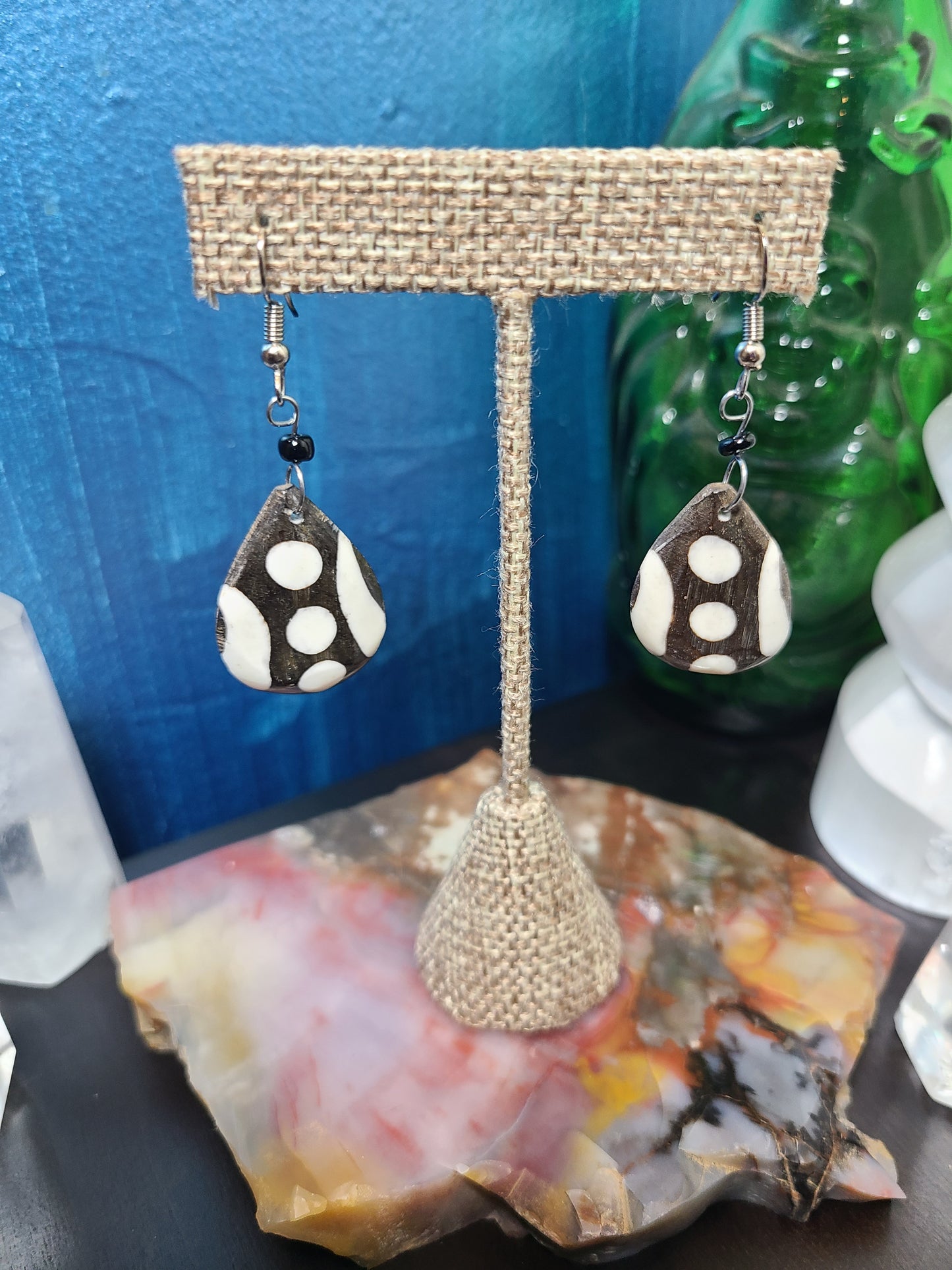 African Adinkra Symbol Bone Earrings - 7