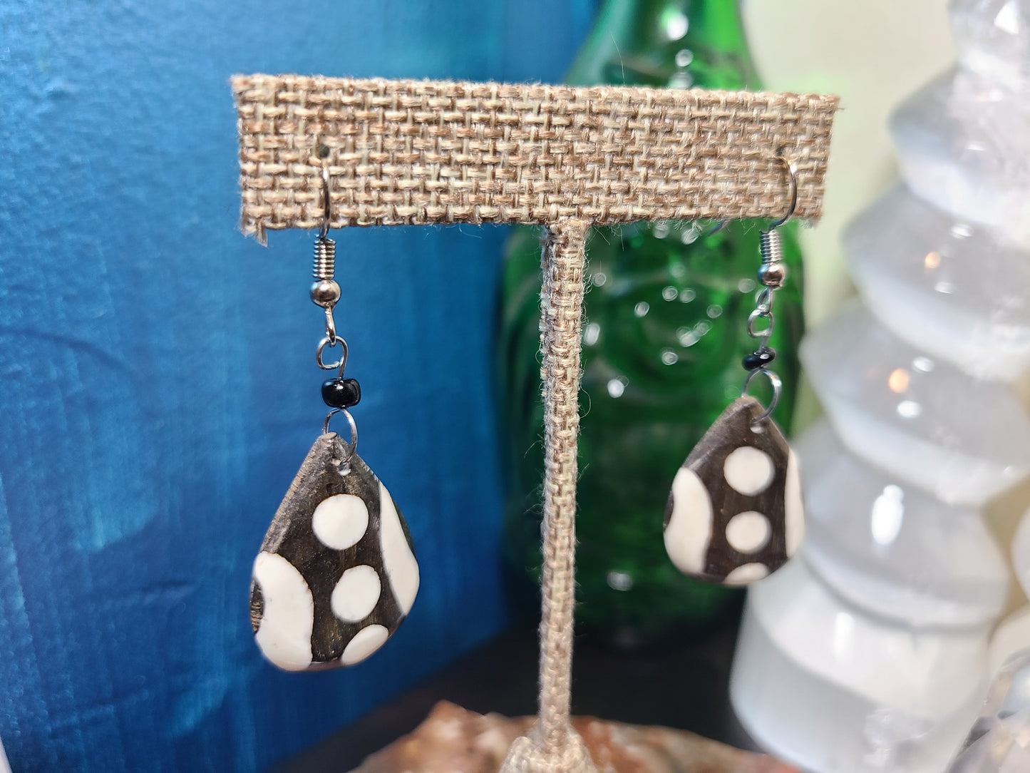 African Adinkra Symbol Bone Earrings - 7