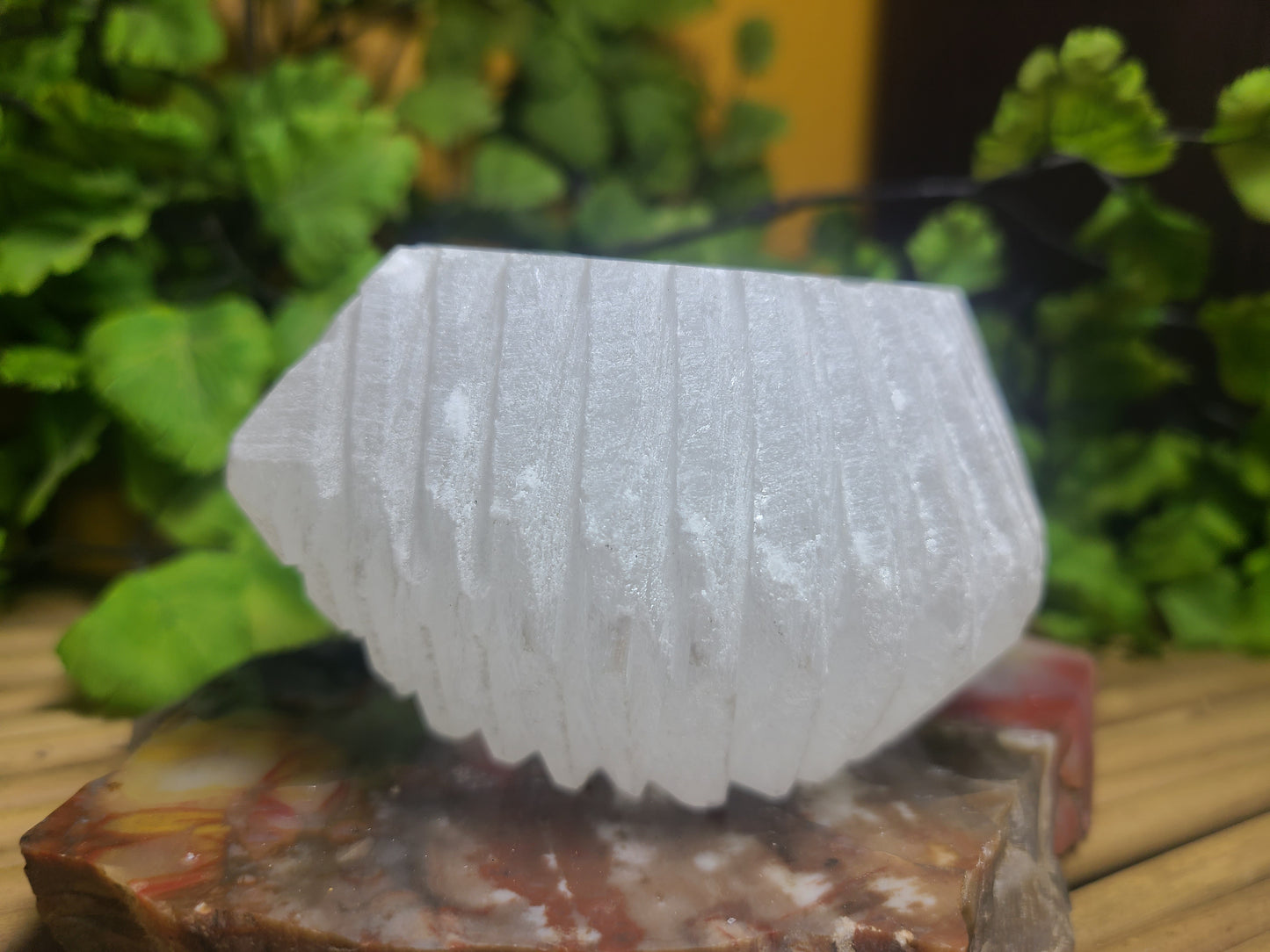 Carved Selenite Candle Holder