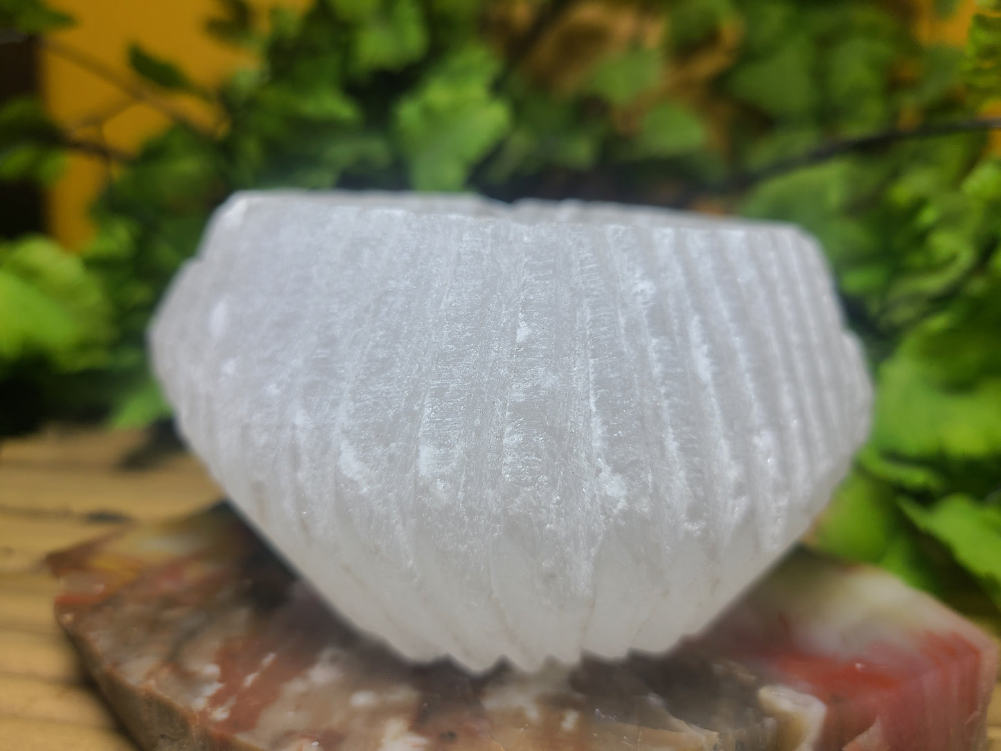 Carved Selenite Candle Holder