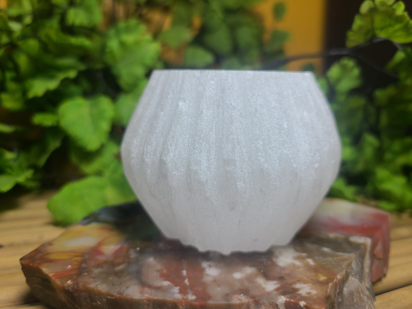 Carved Selenite Candle Holder