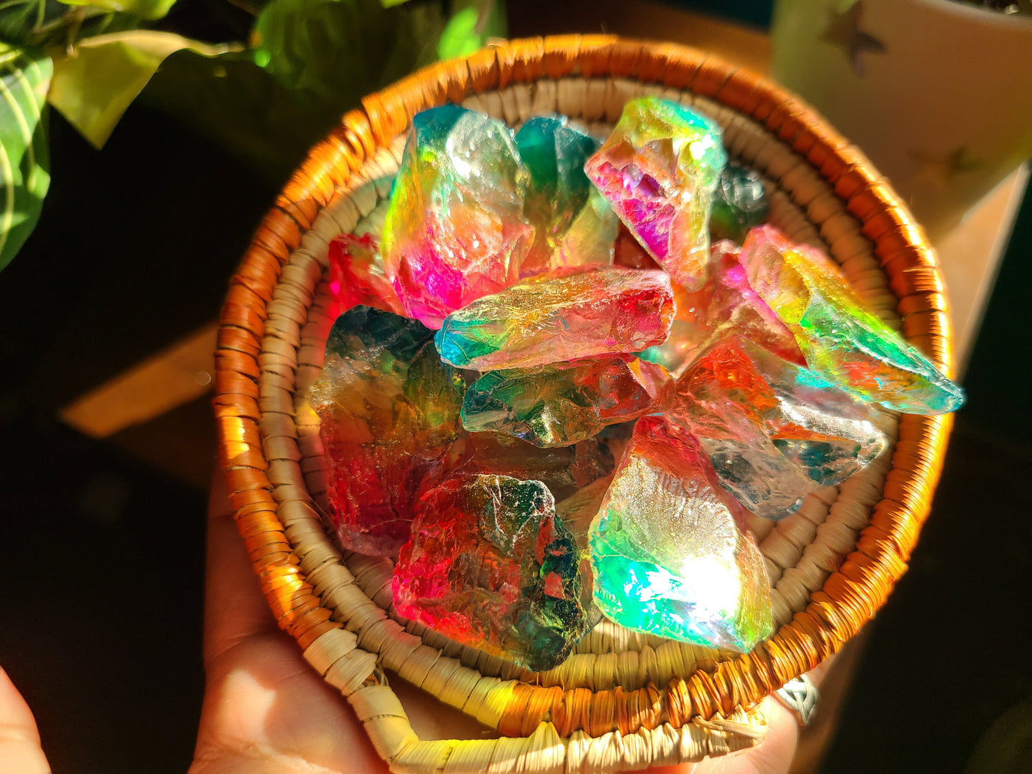 Rainbow Aura Raw Quartz Stone