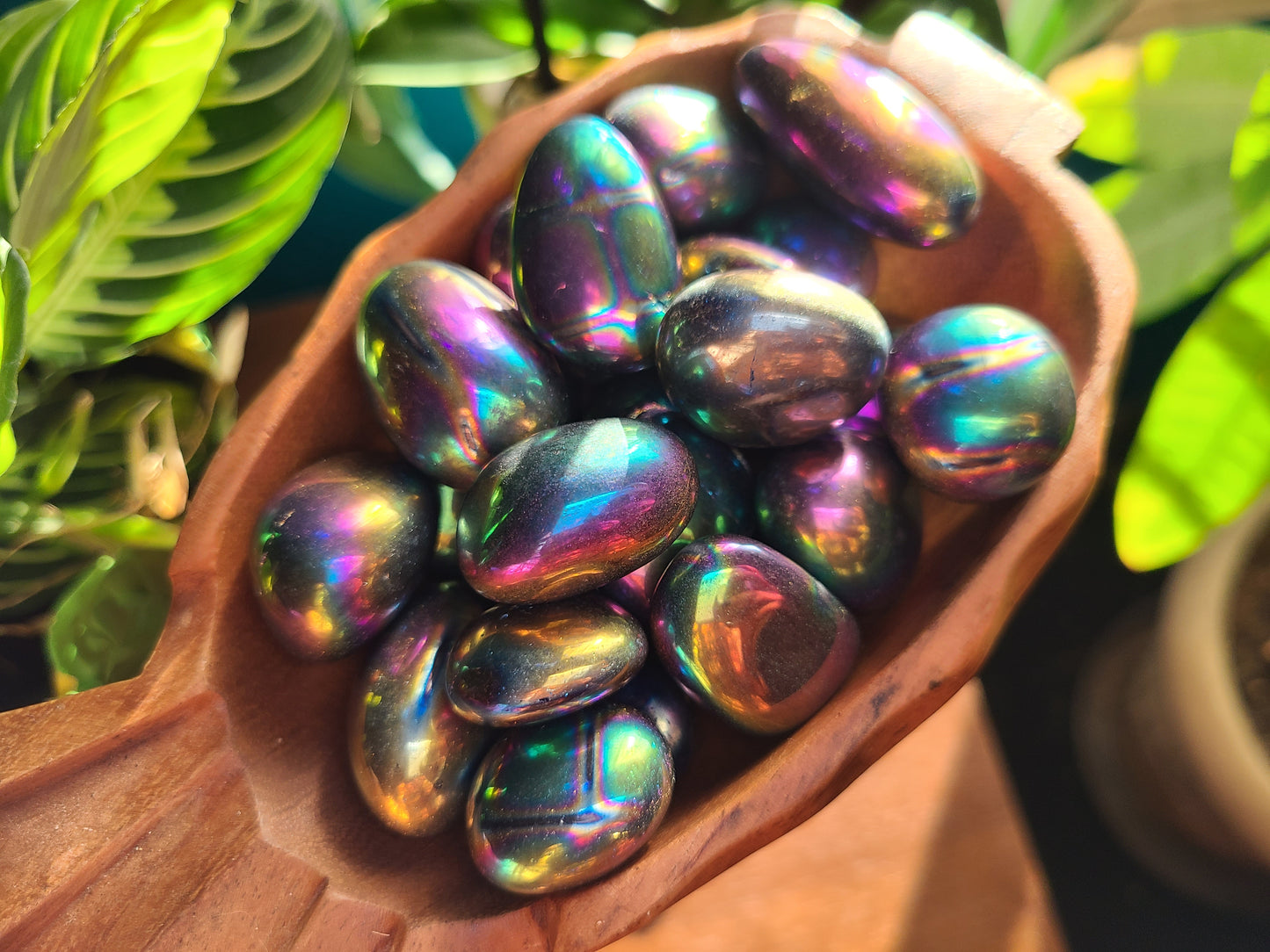 Rainbow Aura Quartz Palm Stone
