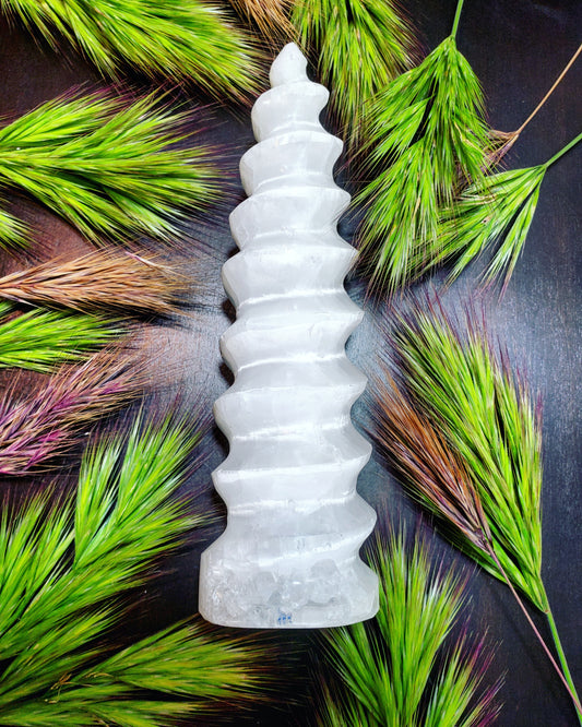 Selenite spiral unicorn horn